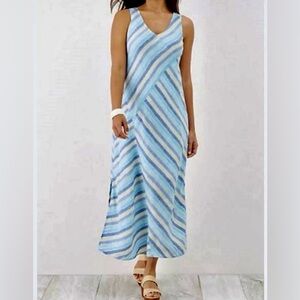 J. Jill Blue and White Diagonal Stripe Maxi Dress